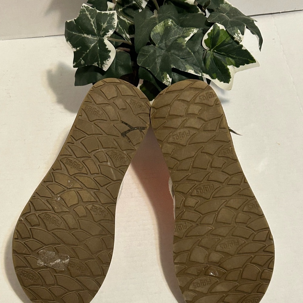 Flojos White and Brown Flip Flops with Blue Accent - Picture 5 of 7